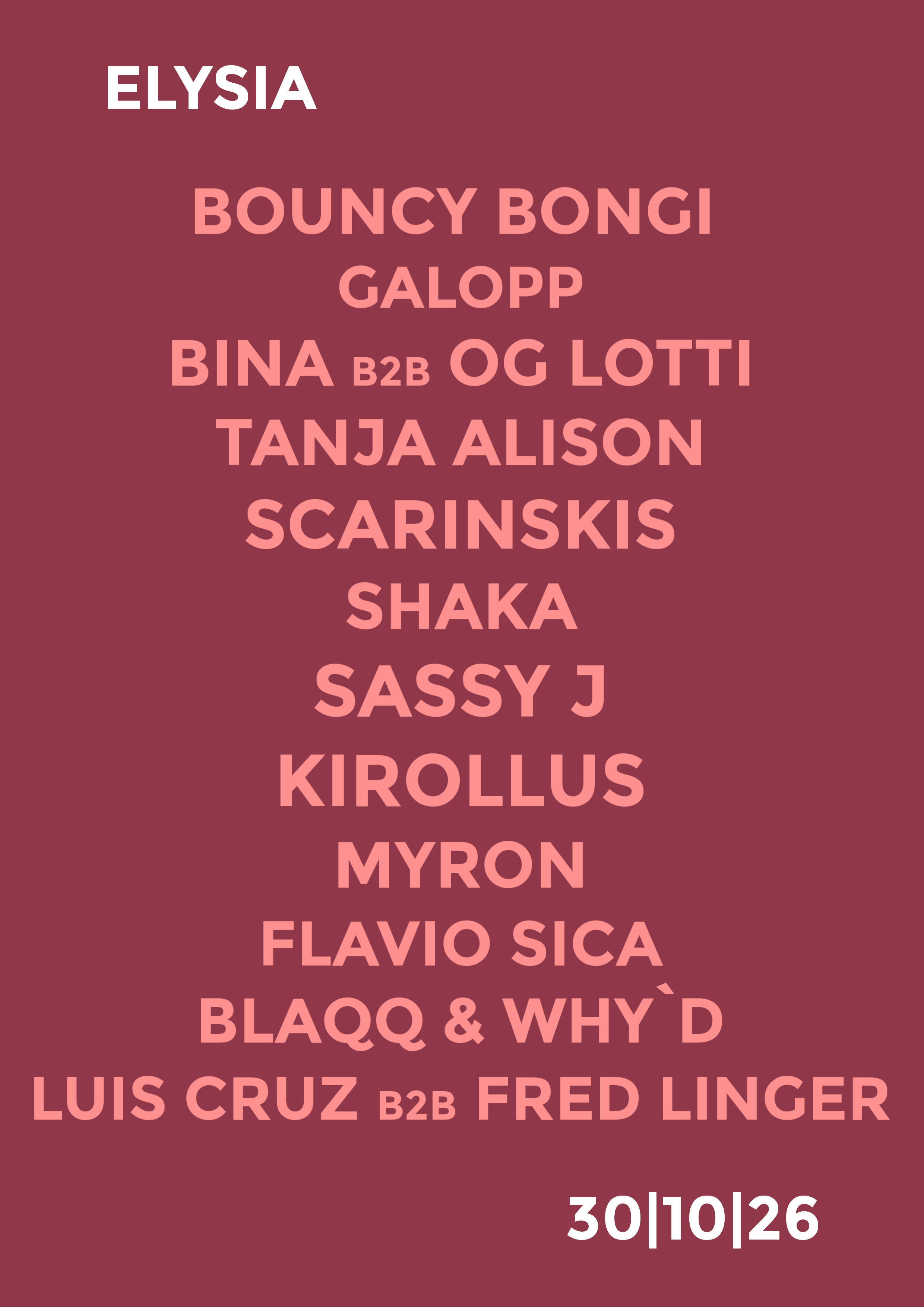 Flyer for Elysia Freitag 30. Oktober