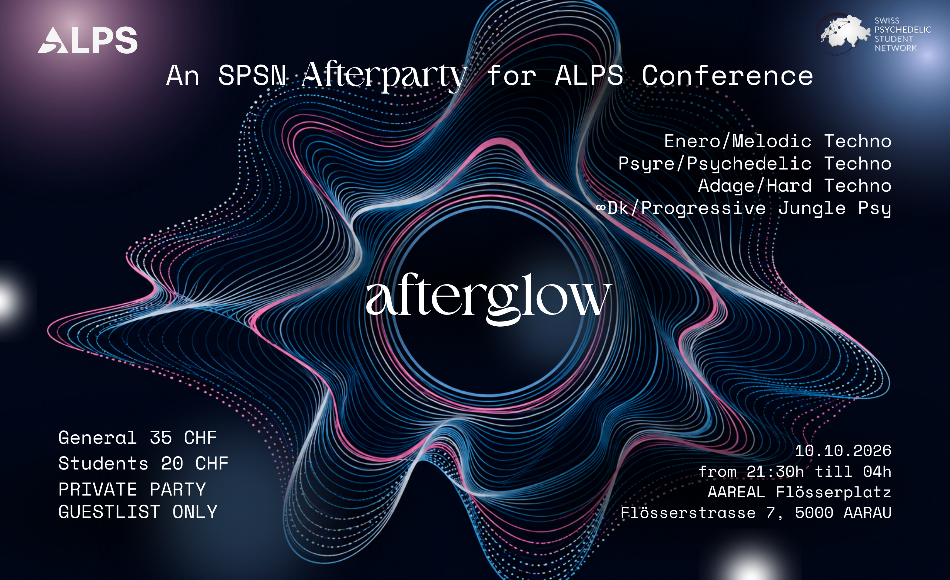 Flyer for Afterglow Afterparty for the ALPS Conference GUESTLIST ONLY